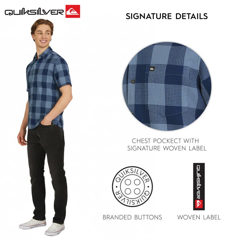 Quiksilver Men's Regular Fit Premium Cotton Short Sleeve Button Up Waffle Woven Shirt, Estate Blue, X-Large - Image 5
