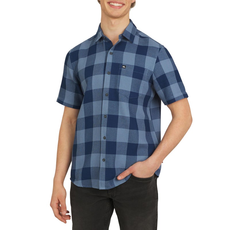 Quiksilver Men's Regular Fit Premium Cotton Short Sleeve Button Up Waffle Woven Shirt, Estate Blue, X-Large - Image 1