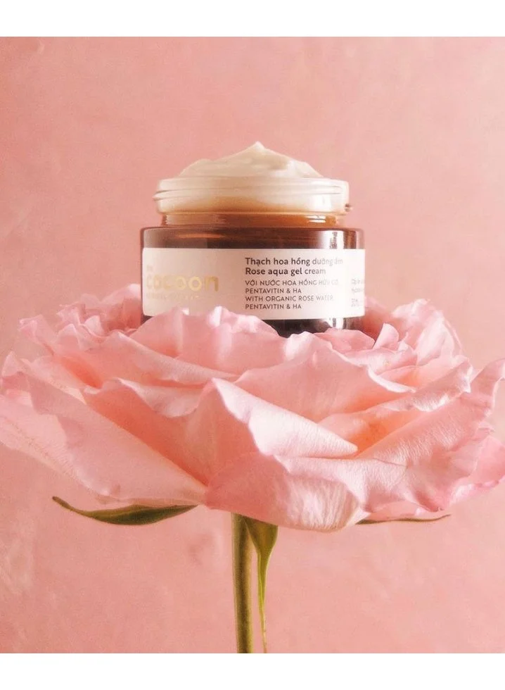 The Cocoon Original Vietnam  Rose Aqua Gel Cream 30ml. Lightweight Moisturiser Gel Cream with Matt Finish | Skin Hydrating and Plumping | Brightening Face Moisturiser for Oily & Combination Skin  | Best Price UAE