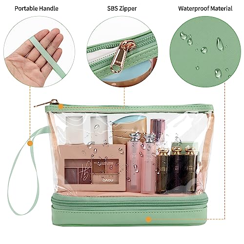 Ethereal Clear Makeup Bag, Green TSA Approved Toiletry Bag with Brushes Compartment Small Travel Make up Bags for Women - Image 4