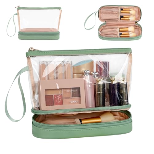 Ethereal Clear Makeup Bag, Green TSA Approved Toiletry Bag with Brushes Compartment Small Travel Make up Bags for Women - Image 1