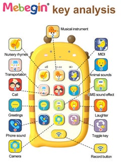 MEBEGIN Baby Bee Shape Cell Phone Toy with Teether Case and Record Repeat Function, Light, Music Kids Play and Learn Phone for Infant or Toddler, Preschool Birthday Gift for Girl Boy Yellow  - Image 2