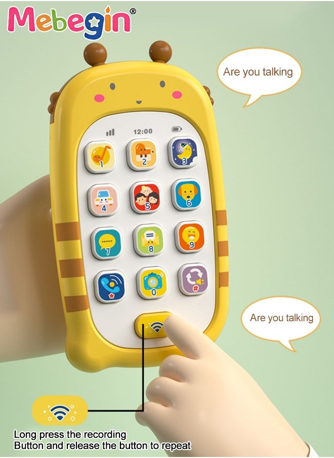 MEBEGIN Baby Bee Shape Cell Phone Toy with Teether Case and Record Repeat Function, Light, Music Kids Play and Learn Phone for Infant or Toddler, Preschool Birthday Gift for Girl Boy Yellow  - Image 3