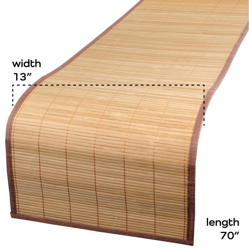BambooMN Natural Brown Slat Bamboo Table Runner with Fabric Border  Home D?cor  Brown w/ Brown Border - 1 Piece - Image 5