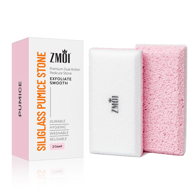 ZMOI Glass Pumice Stone Callus Remover for Feet, Elbows, Hands, and Knees, Spain Made - 2 in 1 Pedicure Exfoliator and Scrubber for Rough, Hard Skin (Pink Color) - Image 1