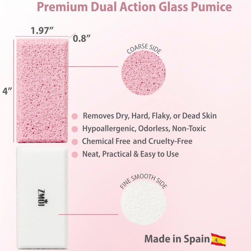 ZMOI Glass Pumice Stone Callus Remover for Feet, Elbows, Hands, and Knees, Spain Made - 2 in 1 Pedicure Exfoliator and Scrubber for Rough, Hard Skin (Pink Color) - Image 3