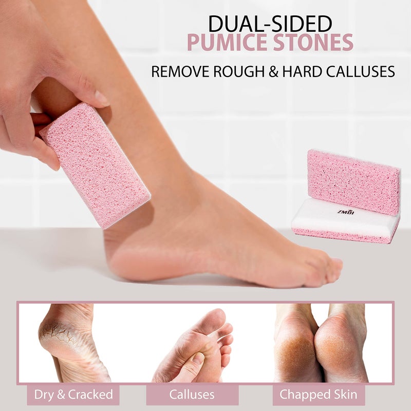 ZMOI Glass Pumice Stone Callus Remover for Feet, Elbows, Hands, and Knees, Spain Made - 2 in 1 Pedicure Exfoliator and Scrubber for Rough, Hard Skin (Pink Color) - Image 2