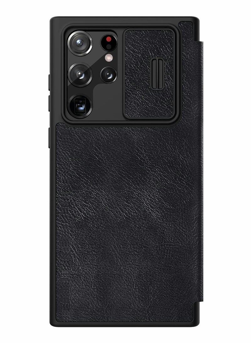 Captaintech Case for Samsung Galaxy S22 Ultra Case with Camera Cover and Card Holder,  PU Leather Case with Flip Cover and Slide Camera Protection, Durable Shockproof Cover for Samsung S22 Ultra (Black) - Image 1