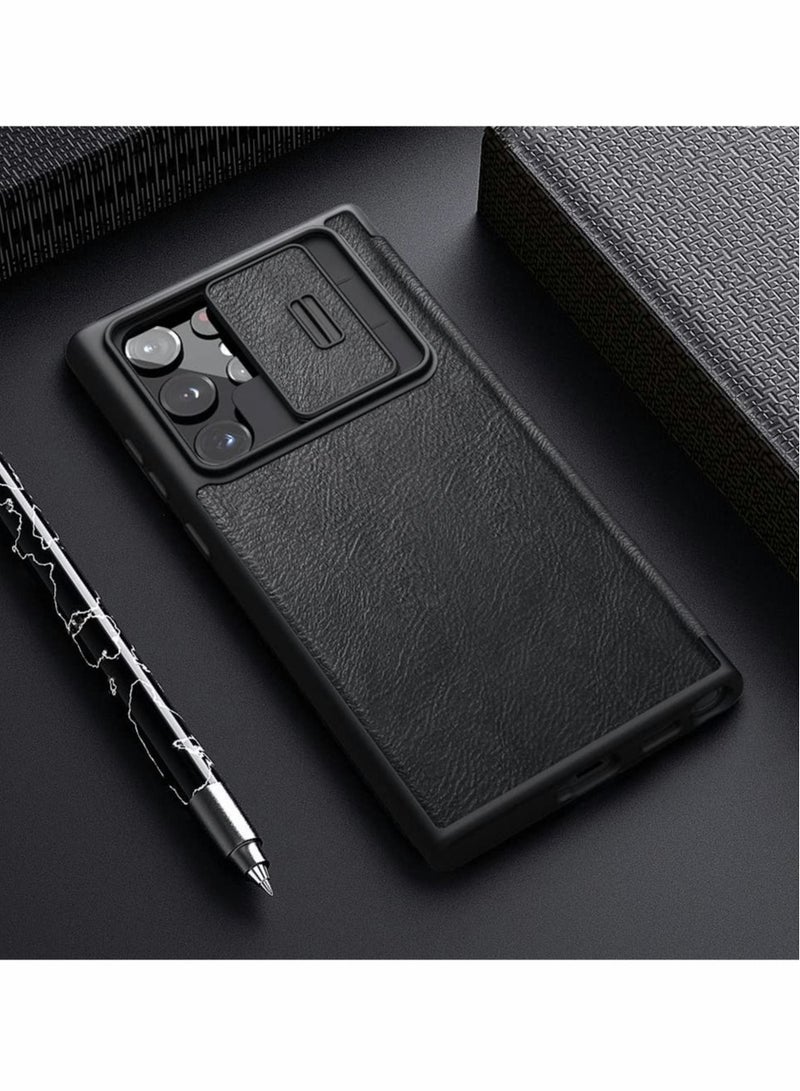 Captaintech Case for Samsung Galaxy S22 Ultra Case with Camera Cover and Card Holder,  PU Leather Case with Flip Cover and Slide Camera Protection, Durable Shockproof Cover for Samsung S22 Ultra (Black) - Image 2