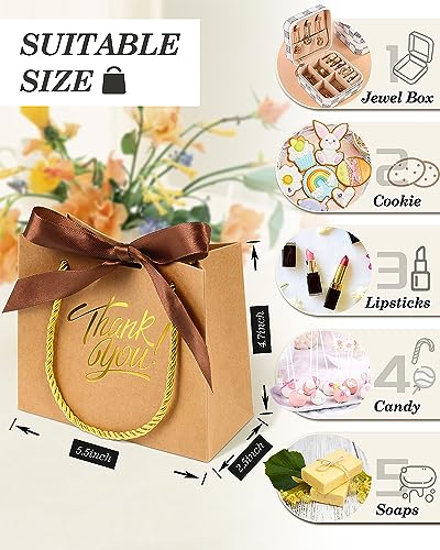 EQOREIIN 30 Pack Small Thank You Gift Bags with Handles 55 x 24 x 47 Inches Mini Brown Gift Bags with Bow Ribbon Tiny Party Favor Bag Bulk for Graduation Mothers Day Baby Shower Wedding Brown - Image 3