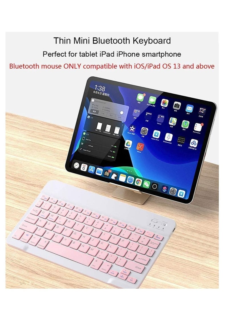 Rechargeable Bluetooth Keyboard and Mouse Combo Ultra-Slim Portable Compact Wireless Mouse Keyboard Set for Android Windows Tablet Cell Phone iPhone iPad Pro Air Mini, iPad OS/iOS 13 and Above (Pink)  - Image 2