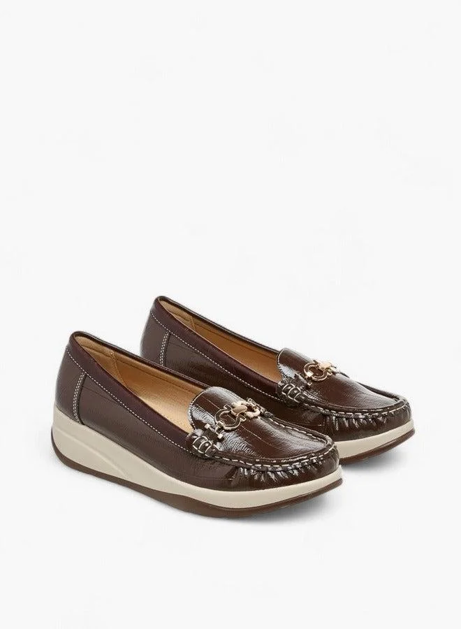 Le Confort Metallic Accent Slip-On Comfort Loafers with Wedge Heel