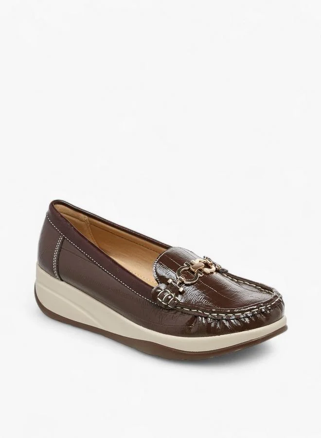 Le Confort Metallic Accent Slip-On Comfort Loafers With Wedge Heel