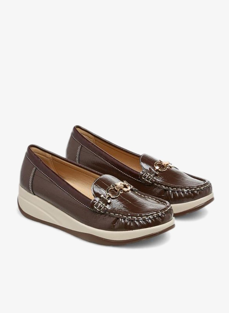 Le Confort Metallic Accent Slip-On Comfort Loafers With Wedge Heel - Image 1