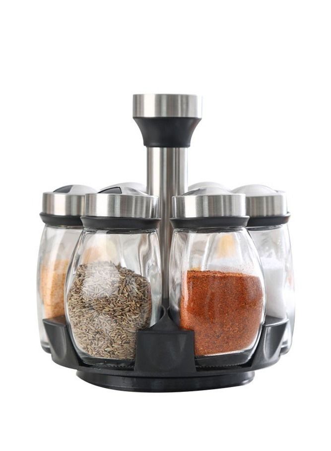 AMERTEER Rotating Spice Holder Shelf with Glass Bottles for Kitchen Storage - Image 1