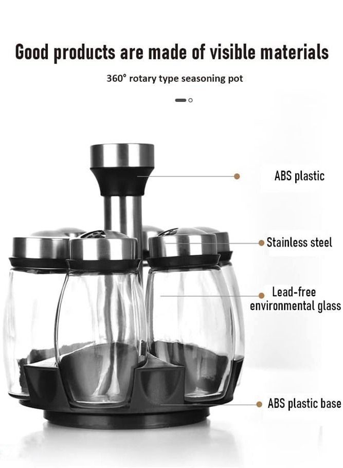 AMERTEER Rotating Spice Holder Shelf with Glass Bottles for Kitchen Storage - Image 2