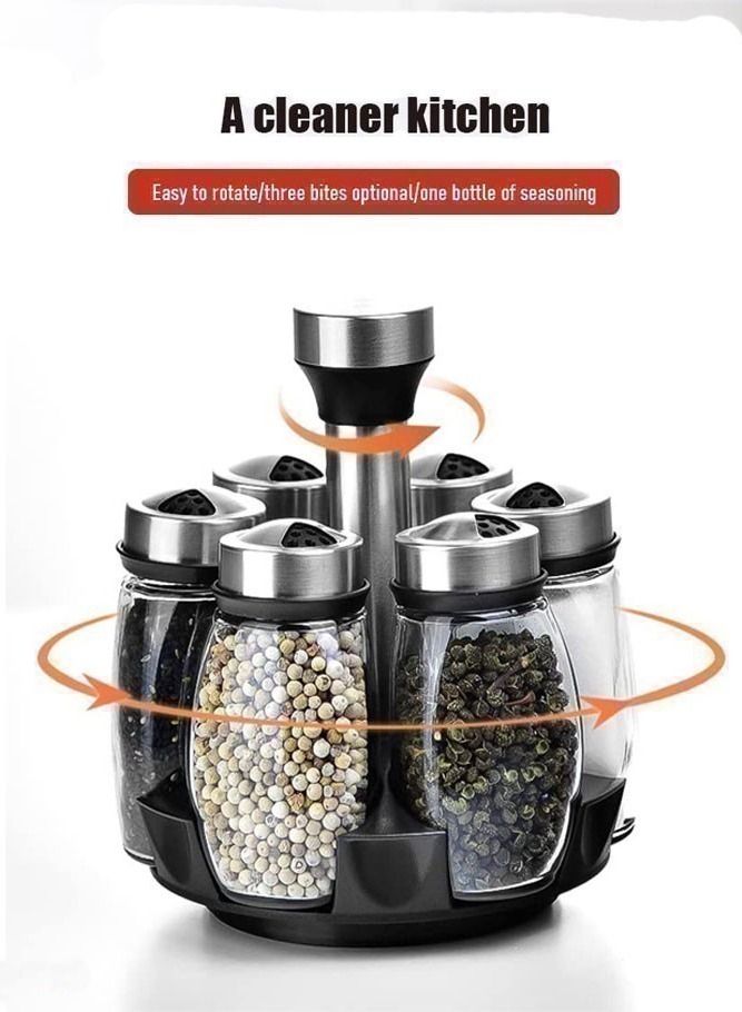 AMERTEER Rotating Spice Holder Shelf with Glass Bottles for Kitchen Storage - Image 5