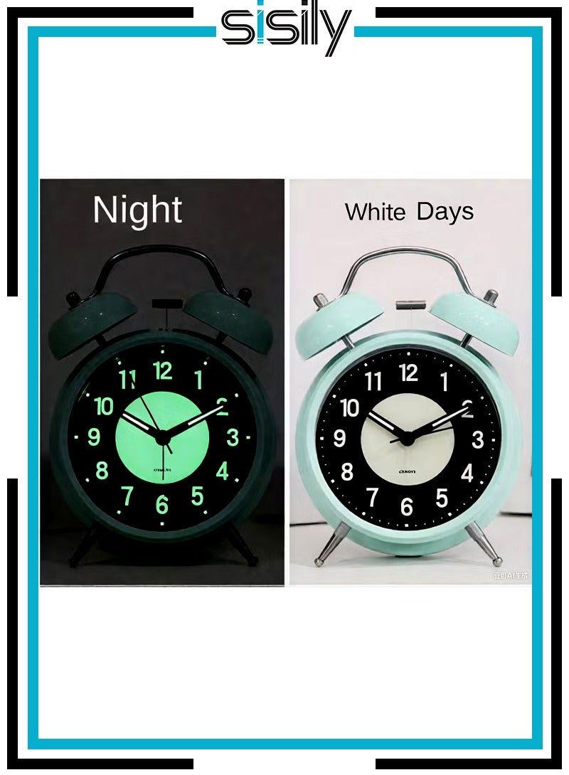 Sisily Loud Alarm Clock For Heavy Sleepers Adults, Retro 4 InchSilent With Backlight, Twin Bell Alarm Clocks For Bedrooms Bedside - Image 1