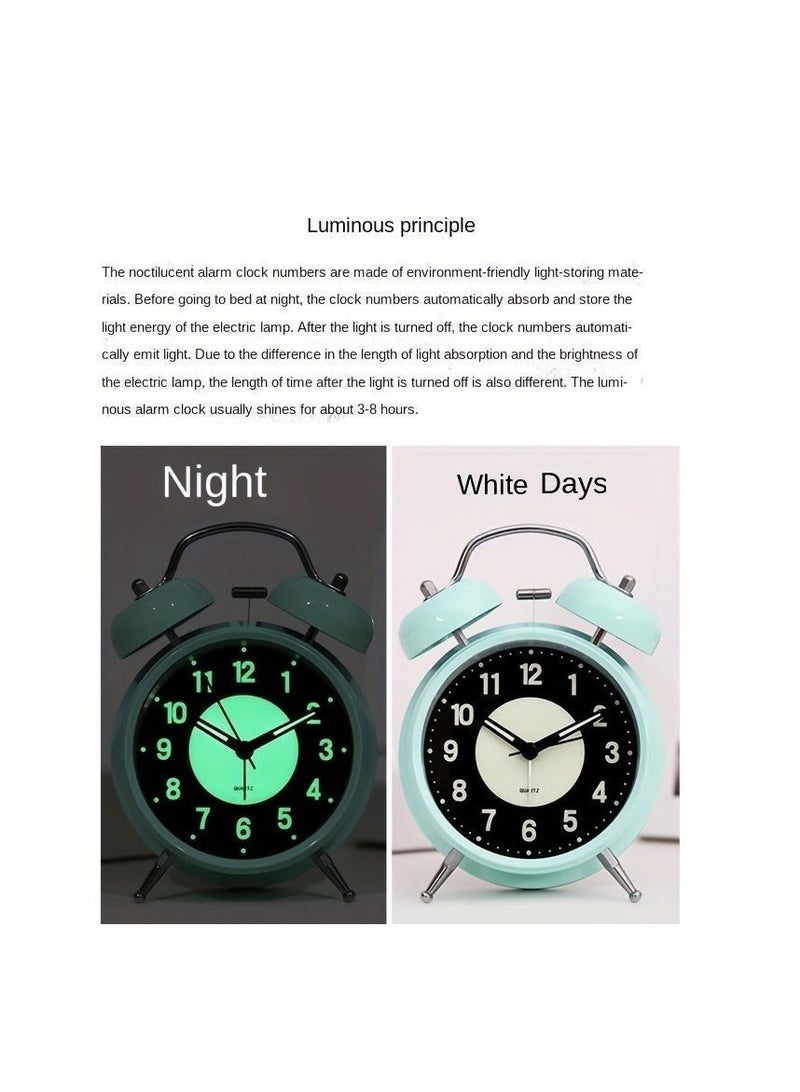 سيسلي ساعة منبه مزدوجة الجرس بصوت عالٍ، مناسبة لمن ينامون نوماً عميقاً. ساعة تناظرية كلاسيكية صامتة بدون صوت تكتكة، مزودة بإضاءة خلفية، سهلة القراءة، تعمل بالبطارية، تُوضع بجانب السرير. - Image 3