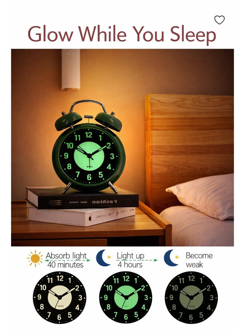 سيسلي ساعة منبه مزدوجة الجرس بصوت عالٍ، مناسبة لمن ينامون نوماً عميقاً. ساعة تناظرية كلاسيكية صامتة بدون صوت تكتكة، مزودة بإضاءة خلفية، سهلة القراءة، تعمل بالبطارية، تُوضع بجانب السرير. - Image 5