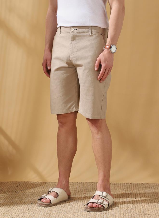 Dennis Lingo Men's Beige 100% Cotton Solid Pattern Knee Length Bermuda Regular Fit Shorts  - Image 3