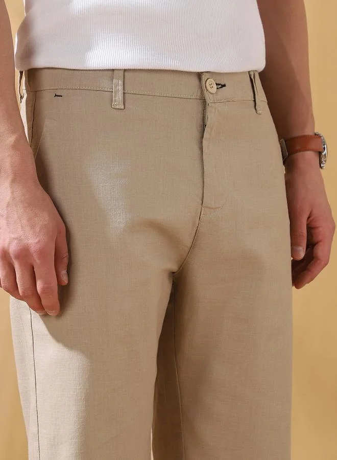 Dennis Lingo Men's Beige 100% Cotton Solid Pattern Knee Length Bermuda Regular Fit Shorts