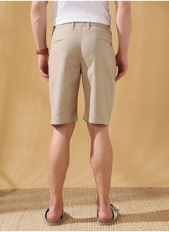 Dennis Lingo Regular Fit Solid Beige 100% cotton slub Mid rise Waist Knee Length Length Woven Weave Bermuda for Men with Button/Zip Closure -a go-to choice for versatile dressing.  - Image 5