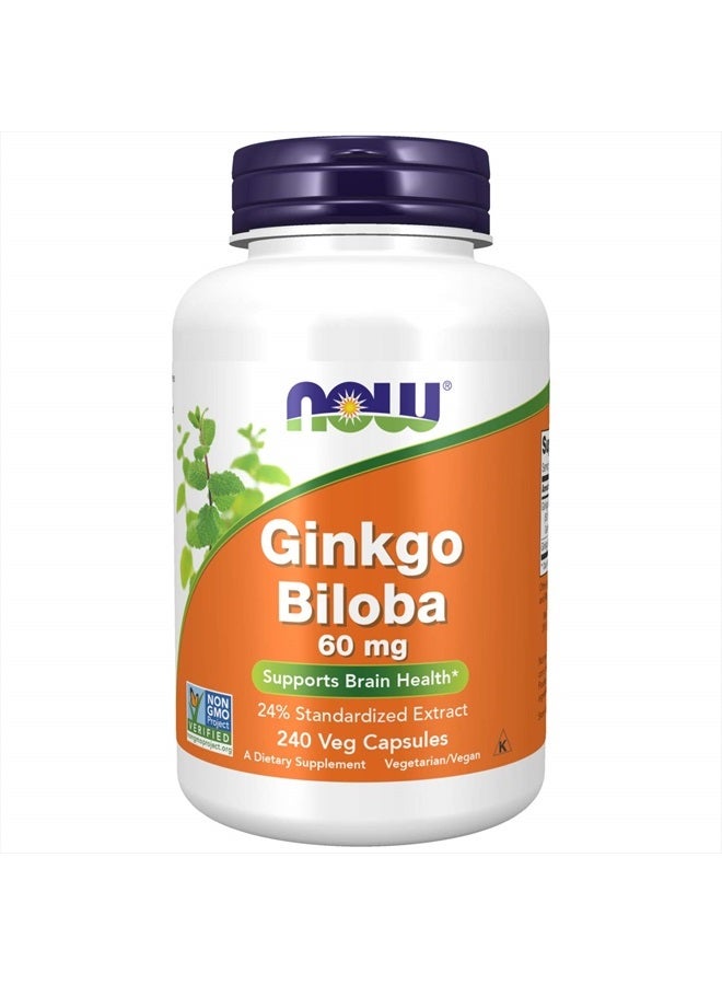now Supplements, Ginkgo Biloba 60 mg, 24% Standardized Extract, Non-GMO Project Verified, 240 Veg Capsules - Image 1