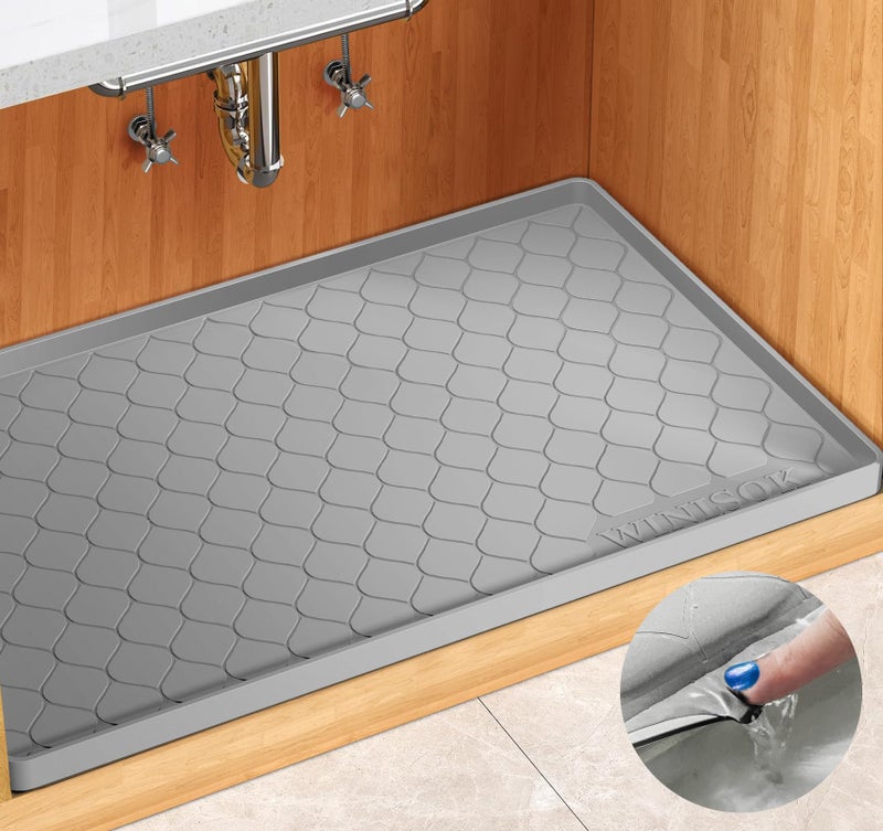 Winisok Silicone Under Sink Mat 37" x 22", kitchen Essentials and Gadgets, Shelf liner and Cabinet Protector, Home Organizers and Storage, Waterproof Bathroom Tray - Image 1