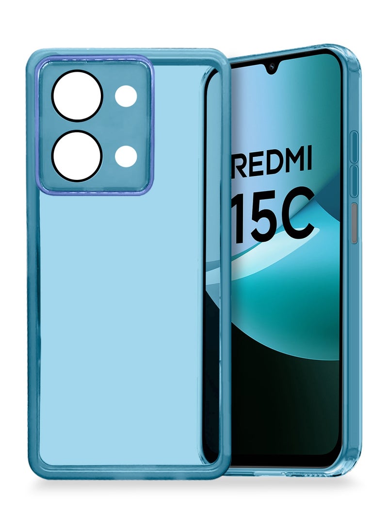 Wtech Xiaomi Redmi 15C 4G 2025 Soft Transparent Camera Lens Protection TPU Silicone Ultra Thin Phone Stylish Electroplated Camera Border Back Case Cover - Blue - Image 1