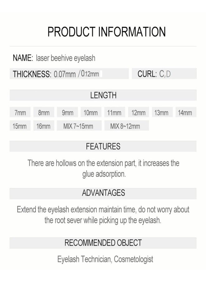 NAGARAKU Laser Beehive Eyelash Extensions 16 Rows Tray Longer Lasting Individual Volume lash Matte Black Clusters Single Length 16 Rows with Thickness 0.12 Curl C (Length - Mix 7-15mm) - Image 3