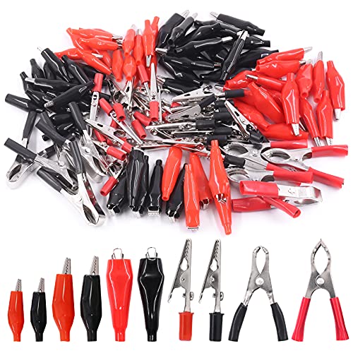 Mardatt 108 Pcs 10 Type Metal Alligator Clip Clamp Assortment Kit Red Black Crocodile Electrical Test Clamps Connector Jumper Helper with Protective Insulation Cover - Image 1