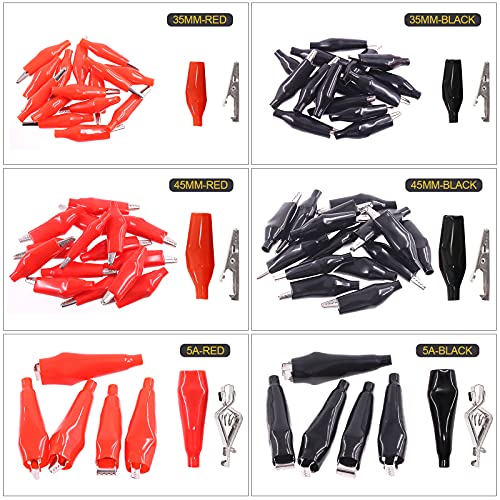 Mardatt 108 Pcs 10 Type Metal Alligator Clip Clamp Assortment Kit Red Black Crocodile Electrical Test Clamps Connector Jumper Helper with Protective Insulation Cover - Image 4