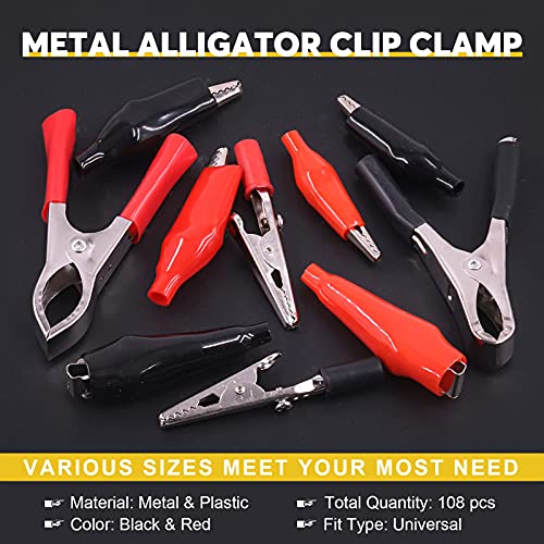 Mardatt 108 Pcs 10 Type Metal Alligator Clip Clamp Assortment Kit Red Black Crocodile Electrical Test Clamps Connector Jumper Helper with Protective Insulation Cover - Image 3