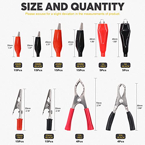 Mardatt 108 Pcs 10 Type Metal Alligator Clip Clamp Assortment Kit Red Black Crocodile Electrical Test Clamps Connector Jumper Helper with Protective Insulation Cover - Image 2