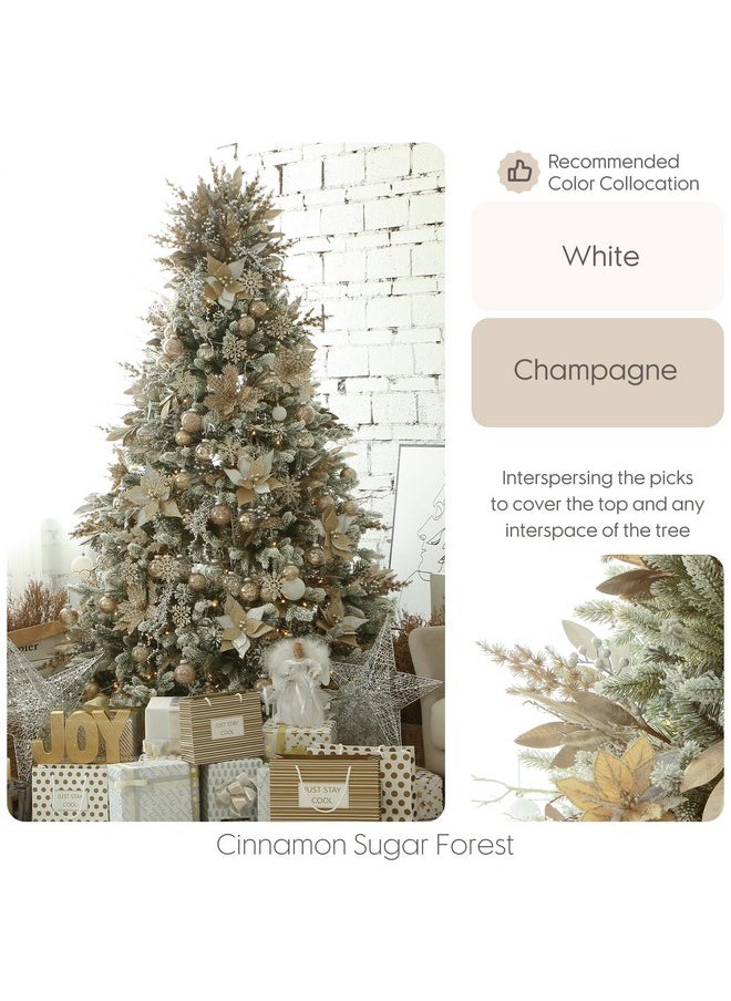 Sea Team Sea Team 6-Pack Artificial Glitter Berry Twigs, Bacca Stem Ornaments, Decorative Sticks, Picks, Branches for Christmas Tree, Wreath, Vase Fillers for Centerpieces, Home Décor, Champagne & Silver  - Image 2
