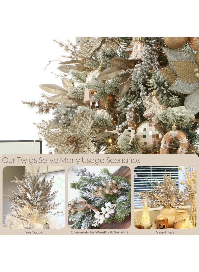 Sea Team Sea Team 6-Pack Artificial Glitter Berry Twigs, Bacca Stem Ornaments, Decorative Sticks, Picks, Branches for Christmas Tree, Wreath, Vase Fillers for Centerpieces, Home Décor, Champagne & Silver  - Image 3