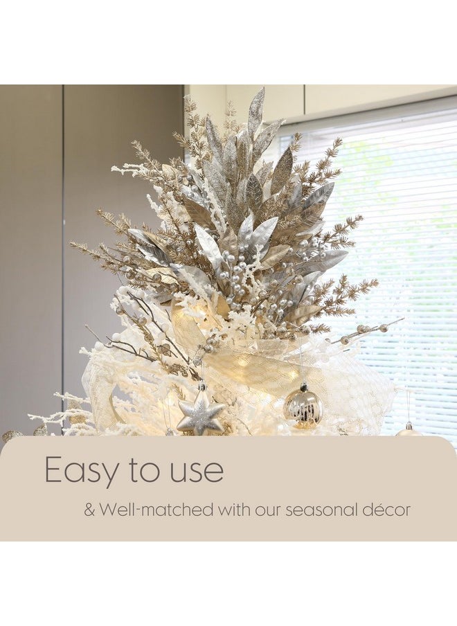 Sea Team Sea Team 6-Pack Artificial Glitter Berry Twigs, Bacca Stem Ornaments, Decorative Sticks, Picks, Branches for Christmas Tree, Wreath, Vase Fillers for Centerpieces, Home Décor, Champagne & Silver  - Image 4