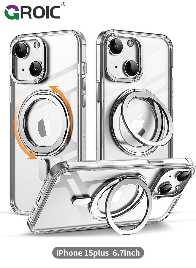 GROIC - For iPhone 15 Plus Case with Magnetic Invisible Stand, Compatible with MagSafe,Transparent Phone Cover with Lens Protection,iPhone 15 Plus 6.7'' Shockproof Phone Shell - Image 1