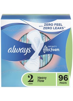 Infinity Feminine Pads For Women, Size 2 Heavy Flow Absorbency, Multipack, With Flexfoam, With Wings, Unscented, 32 Count x 3 Packs (96 Count total)