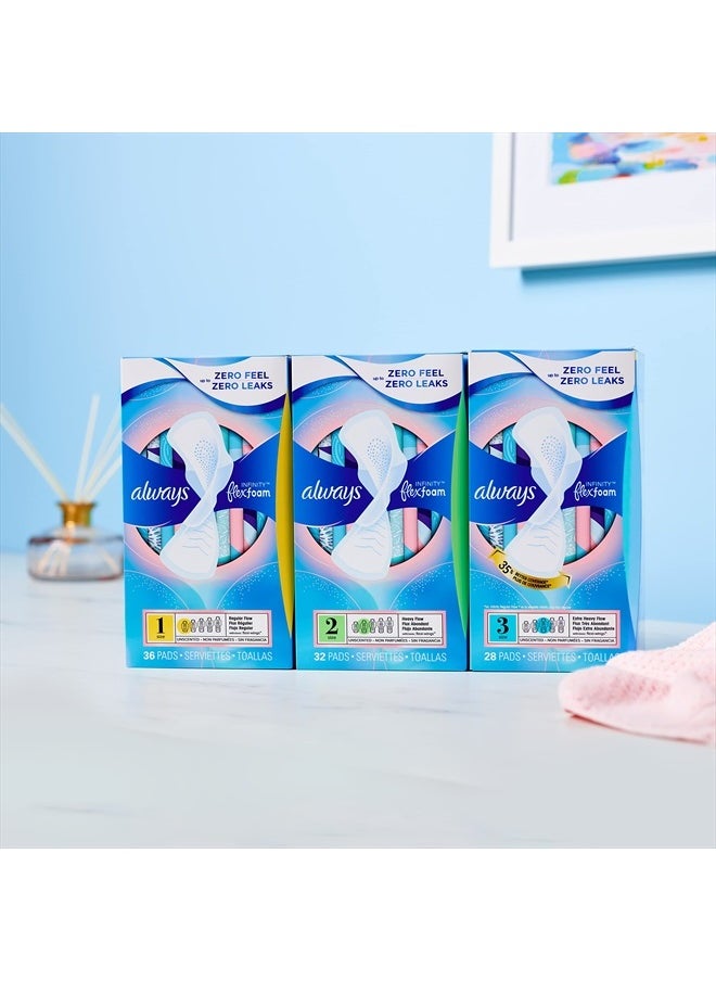 Always - Infinity Feminine Pads For Women, Size 2 Heavy Flow Absorbency, Multipack, With Flexfoam, With Wings, Unscented, 32 Count x 3 Packs (96 Count total) - Image 1