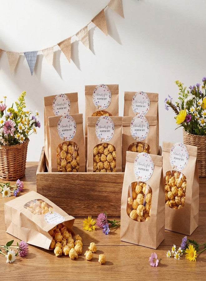 Funnymoom 48 Pcs Wildflower Wedding Thanks for Poppin' by to Celebrate Paper Popcorn Bags for Party with 48 Round Popcorn Stickers Engaged Container Wedding Bags Bridal Shower - Image 2