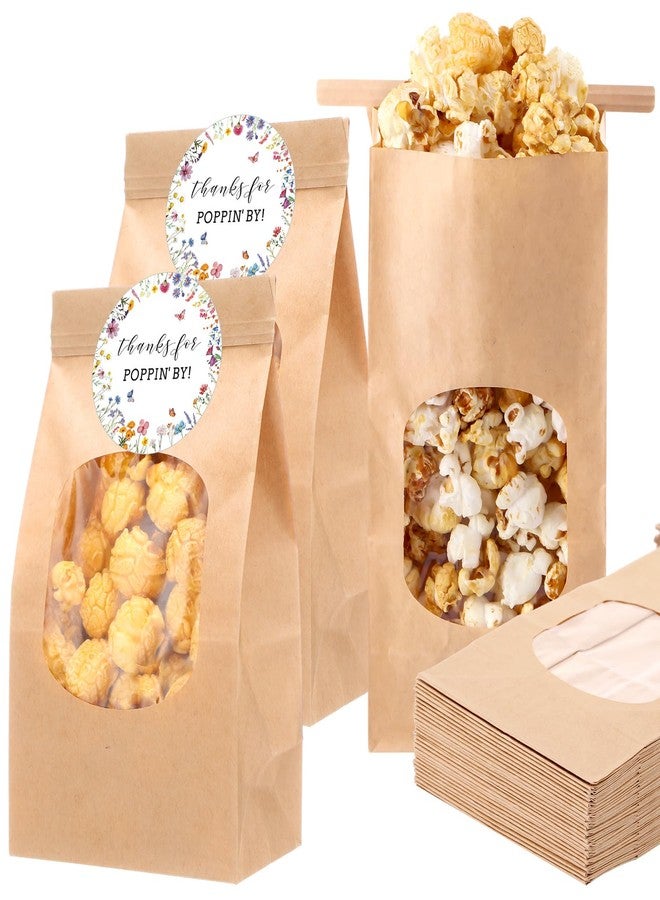 Funnymoom 48 Pcs Wildflower Wedding Thanks for Poppin' by to Celebrate Paper Popcorn Bags for Party with 48 Round Popcorn Stickers Engaged Container Wedding Bags Bridal Shower - Image 1