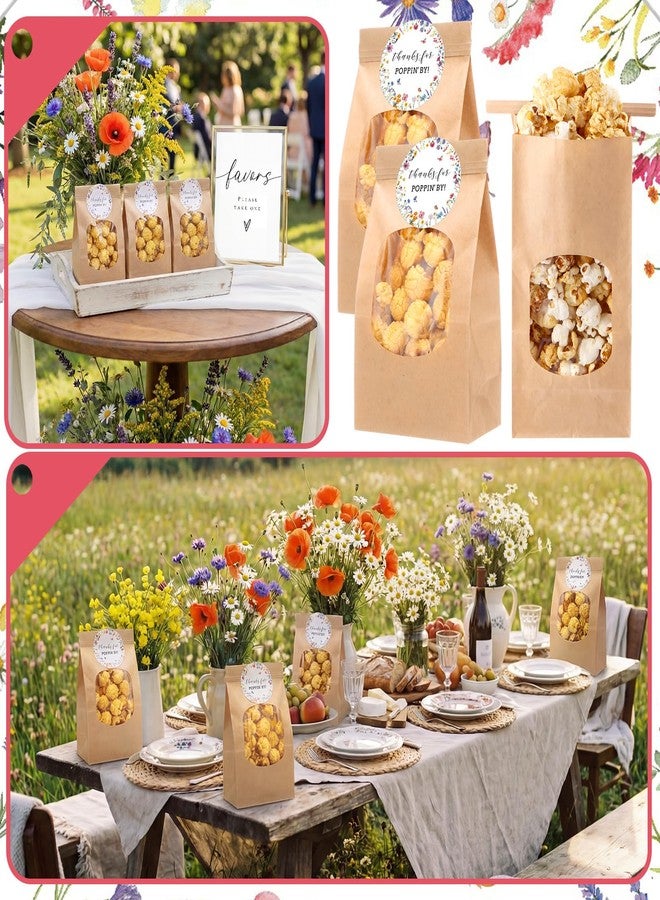 Funnymoom 48 Pcs Wildflower Wedding Thanks for Poppin' by to Celebrate Paper Popcorn Bags for Party with 48 Round Popcorn Stickers Engaged Container Wedding Bags Bridal Shower - Image 3