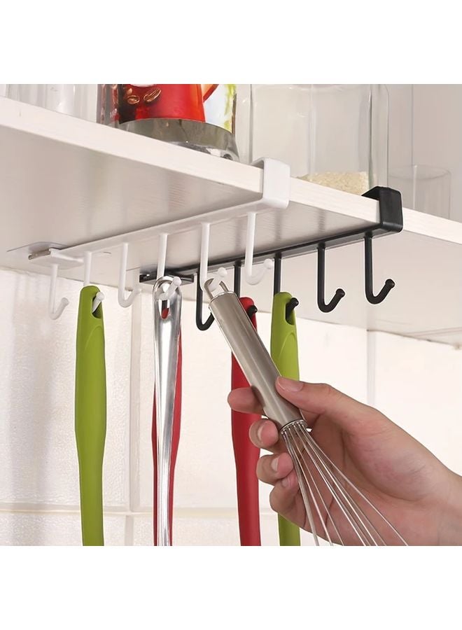 White Wall Mounted Kitchen Rack With 6 Hooks Durable Plastic Organizer For Cups Mugs Utensils - Image 3