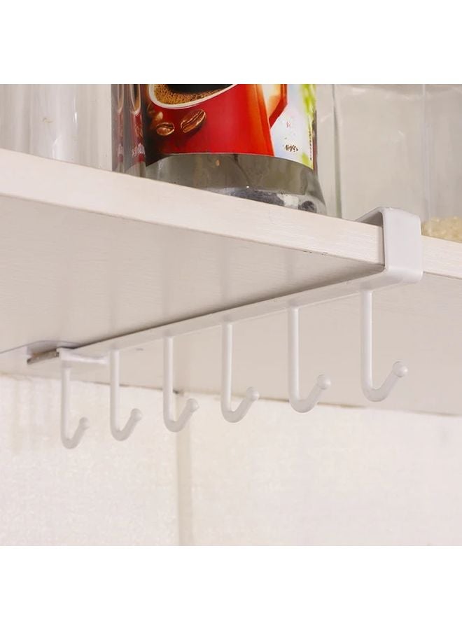 White Wall Mounted Kitchen Rack With 6 Hooks Durable Plastic Organizer For Cups Mugs Utensils - Image 1