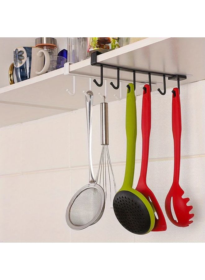 White Wall Mounted Kitchen Rack With 6 Hooks Durable Plastic Organizer For Cups Mugs Utensils - Image 2