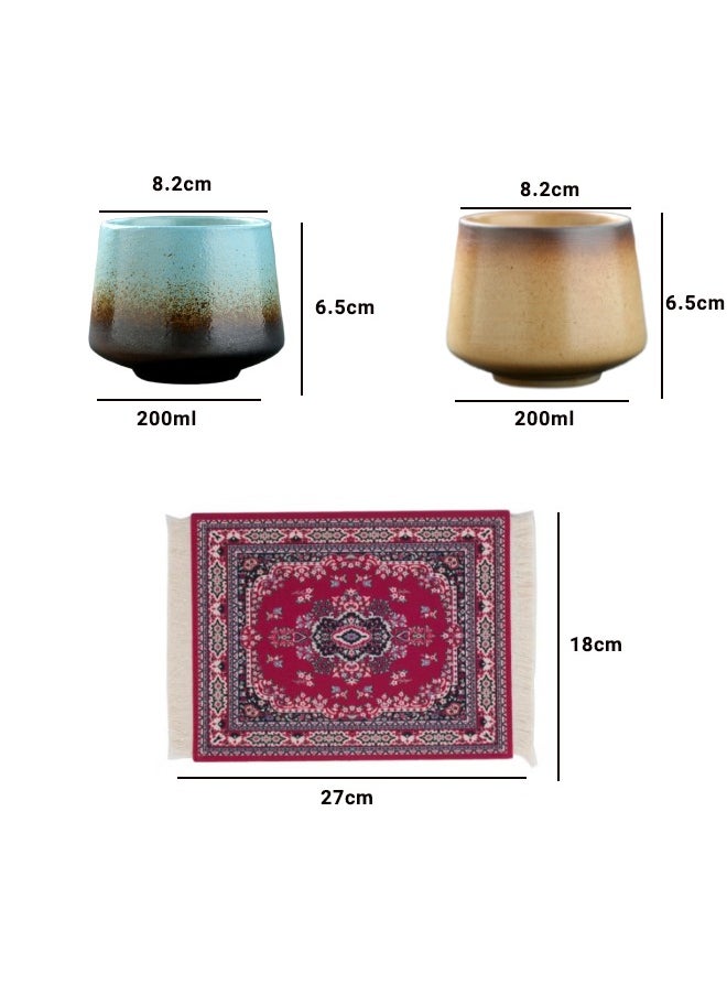 Super ZYouth - 3 PCS Coffee Cup set- Handcrafted Ceramic Cups with  Mat, for Tea Coffee, 200ML - Image 1