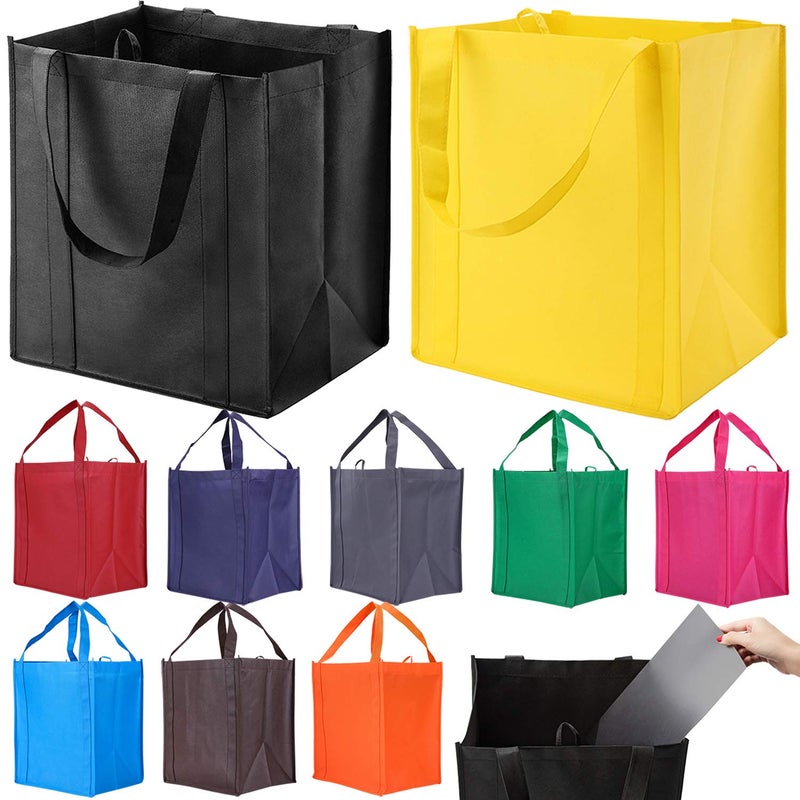 NERUB 10 Pack Reusable Reinforced Handle Grocery Bags Heavy Duty Large Shopping Totes with Thick Plastic Bottom can hold 40 lbs