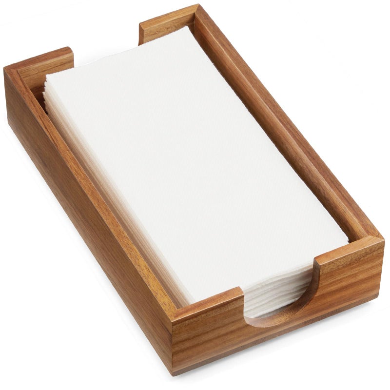 Bivvclaz Napkin Holder for Bathroom, Acacia Wooden Guest Towel Holder Tray for Bathroom, Disposable Paper Hand Towel Holder for Bathroom Accessories, Dinner Napkin Holder for Kitchen Table Party - Image 1